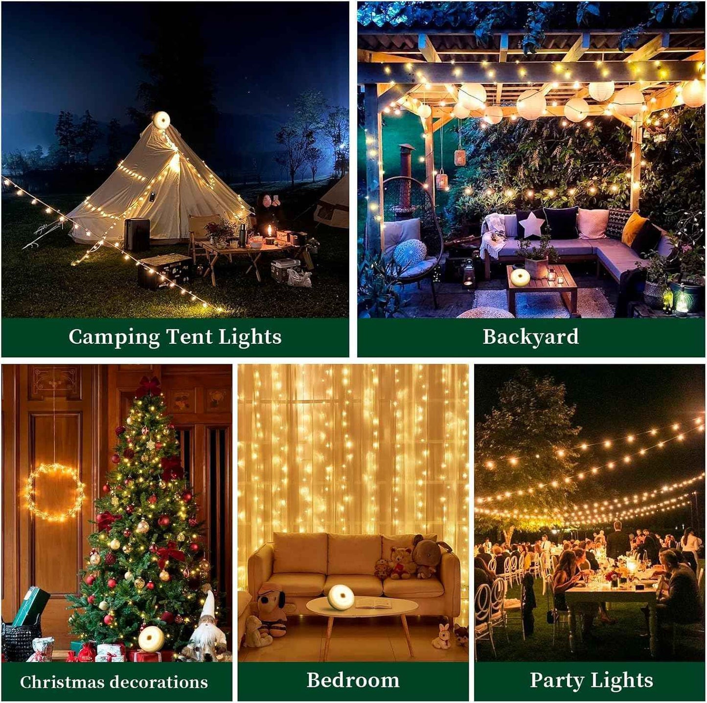 Camping String Lights 33ft, 4 in 1 Rechargeable 100 LED Outdoor Tent String Lights with 14 Lighting Modes Remote Control Waterproof with Timer Function for Camping Gear Essentials Hiking Yard Garden