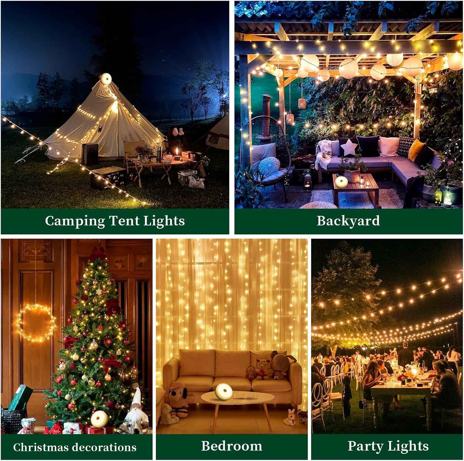 Camping String Lights 33ft, 4 in 1 Rechargeable 100 LED Outdoor Tent String Lights with 14 Lighting Modes Remote Control Waterproof with Timer Function for Camping Gear Essentials Hiking Yard Garden