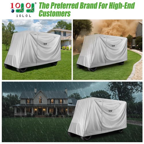 10L0L Golf Cart Cover 4+2 Passenger for Yamaha EZGO Club Car,Heavy Duty 420D Waterproof Oxford Fabric,Windproof Golf Cart Covers with 3 Zippers