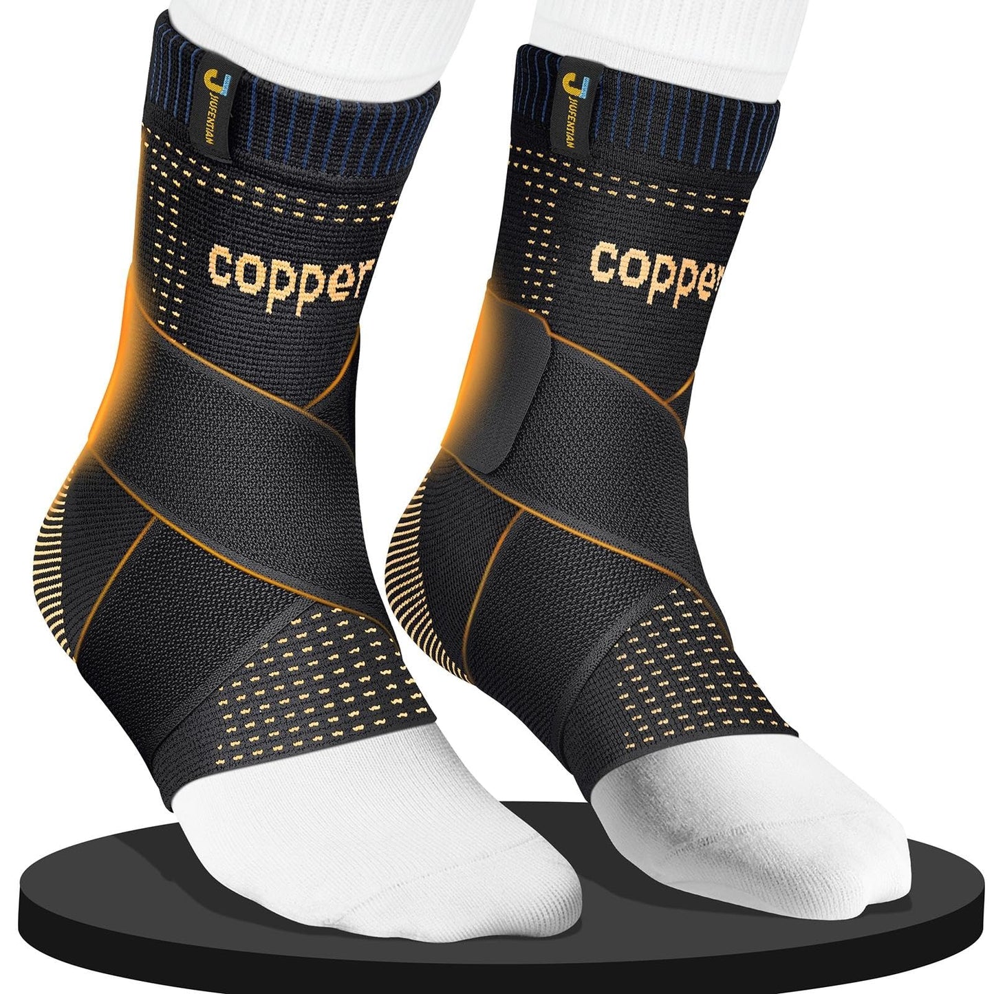 JIUFENTIAN Ultra-Breathable Copper Ankle Braces for Men and Women- Adjustable Compression Ankle Brace for Sprain Recovery, Plantar Fasciitis & Daily Pain Relief | Durable, Fits Any Shoe (Large)
