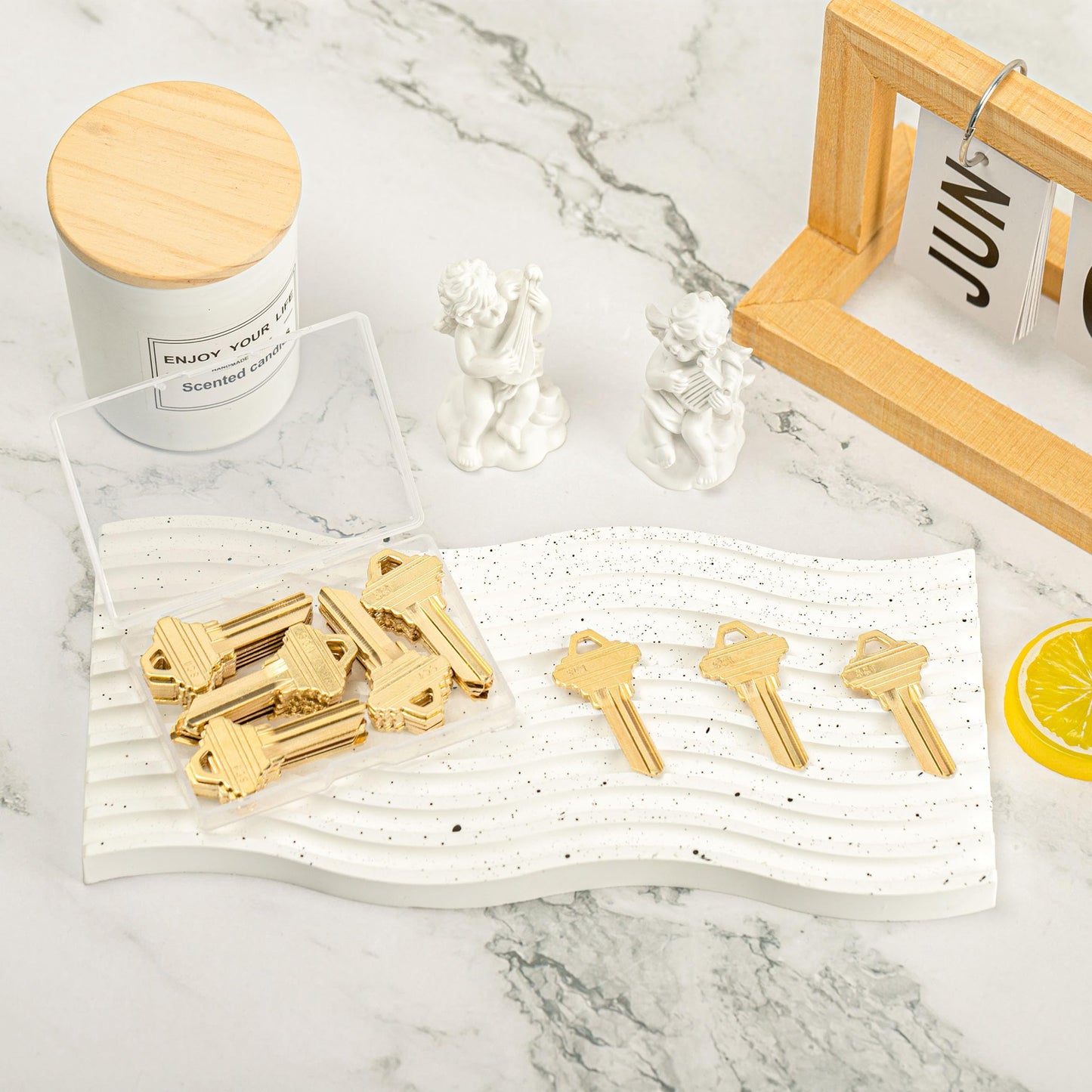 Lesnala 32pcs Uncut Blank Keys Bulk for House Door Lock Replacement Universal Kwikset Brass Finish Golden SC1