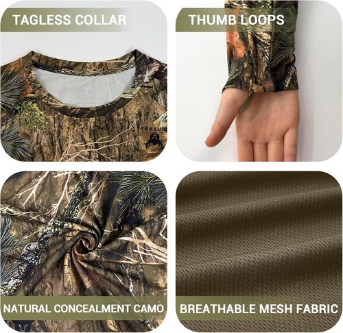 Huntrex Men's Camo Hunting Shirt - Quick-Drying Long Sleeve with Zipper Pocket & UPF 50+ Sun Protection