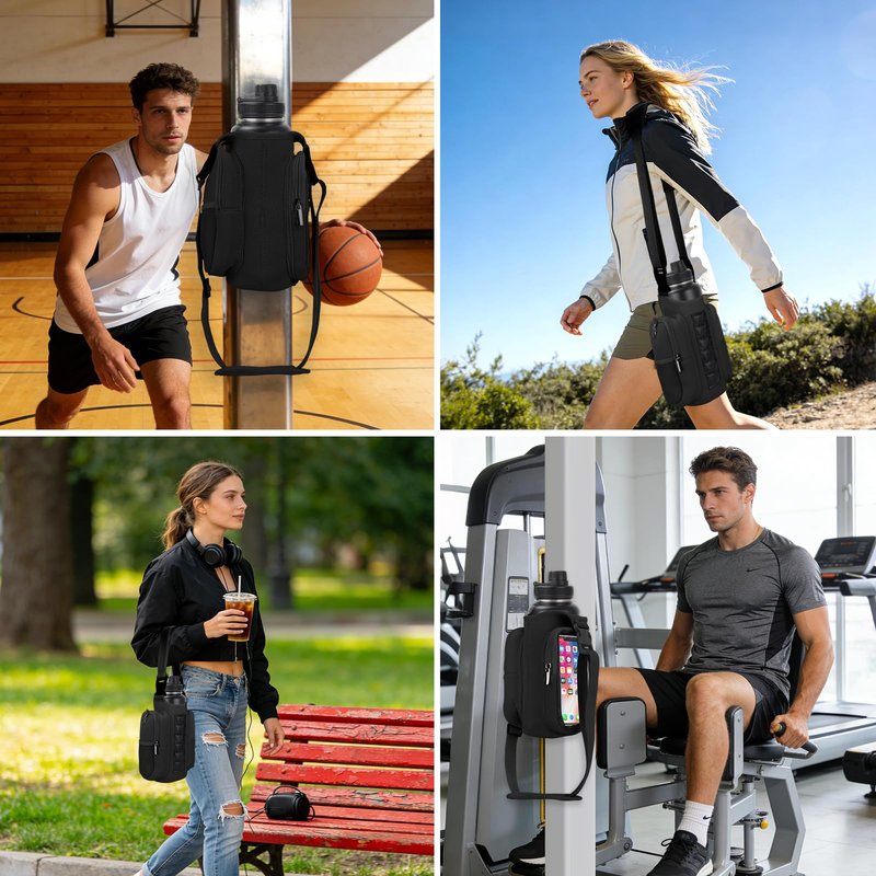Yanwela Magnetic Gym Water Bottle Bag with Strong Magnet Holder for Men and Women to Carry Phone Small Bottle and Essentials Securely Attached to Metal Surfaces - Black