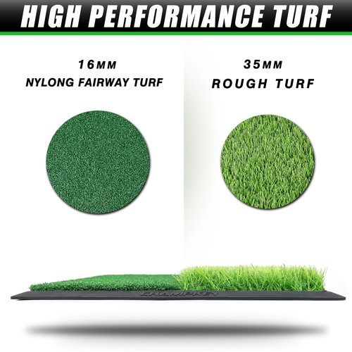 CHAMPKEY 17" x 24" High Performance Nylon Dual-Turf Golf Hitting Mat - Rubber Backing Golf Pracitce Mat - Come with 1 Rubber Tee Holder and 9 Plastic Golf Tees (17" x 24")