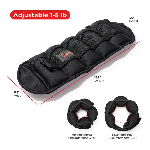 Sunny Health & Fitness Ankle Weights for Women, Men & Kids – Adjustable 1–5 lb Pair | Wrist, Arm & Leg Weights for Walking, Pilates, Yoga & Cardio
