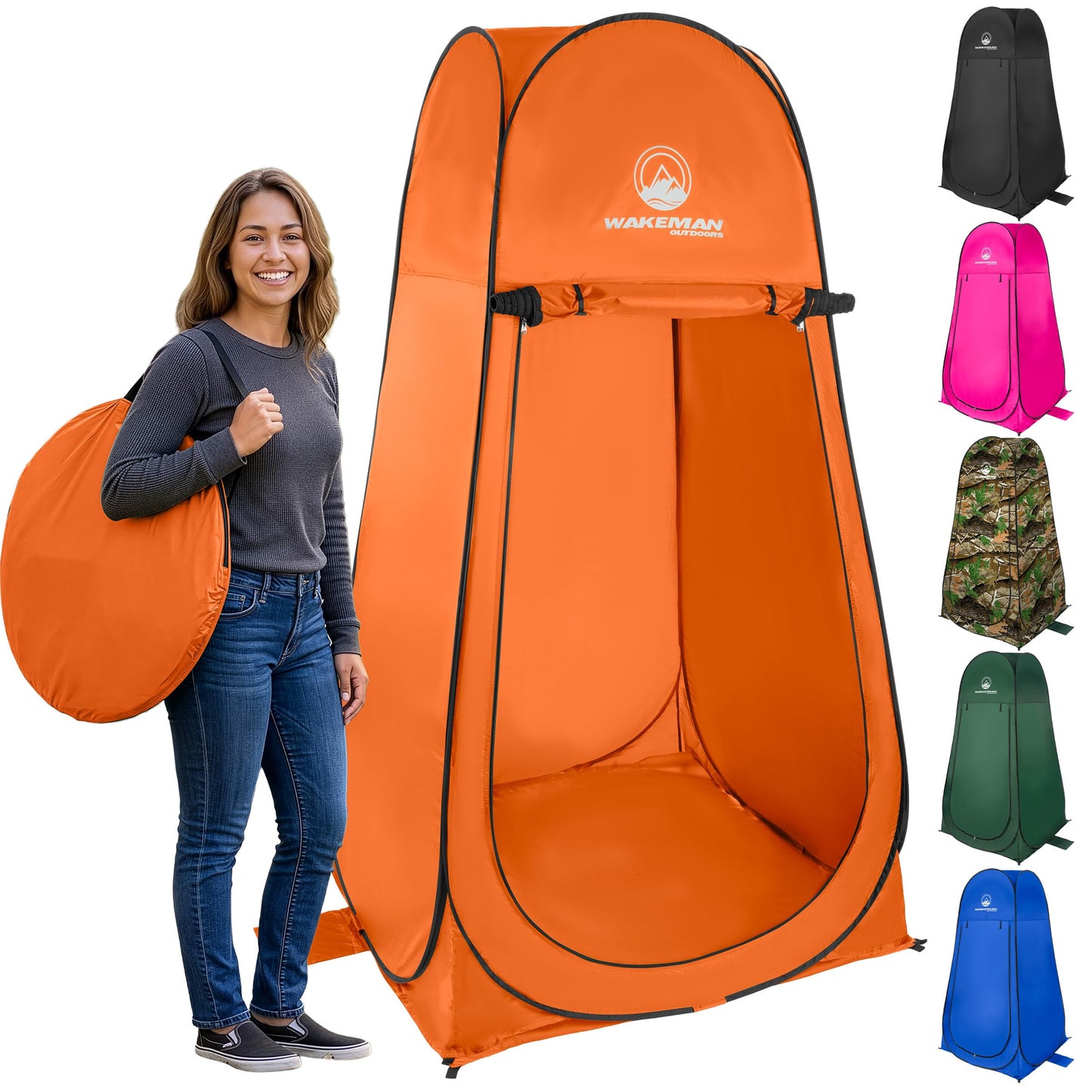Pop Up Pod - Privacy Shower Tent, Dressing Room, or Portable Toilet Stall with Carry Bag for Camping, Beach, or Tailgate by Wakeman Outdoors (Orange)