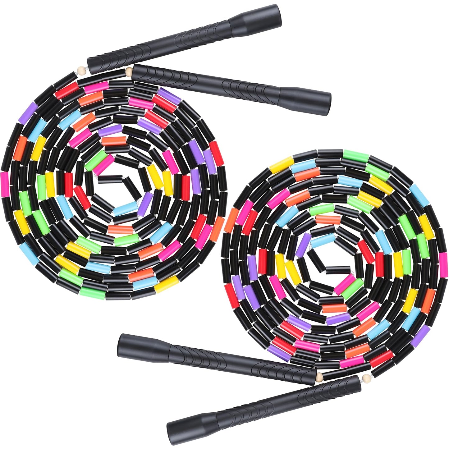 16.5FT Double Dutch Jump Ropes for Adults Kids, Rainbw Long Jump Rope, Beaded Jump Rope for Fitness, Segmented Skipping Ropes for Exercise Training, Tangle-Free (Black-2Pcs)