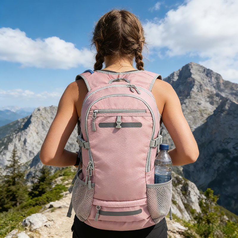 Zavothy 20L Hiking Backpack Daypack, Lightweight Hydration Pack with Free 3L Water Bladder, Rain Cover & Helmet Holder for Men & Women, Outdoor Climbing Cycling Backpack Pink