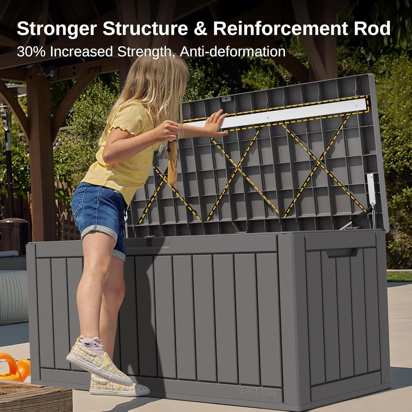 31 Gallon Waterproof Outdoor Storage Box - Lockable Resin Deck Bin for Patio Cushions & Tools - UV Resistant, Black