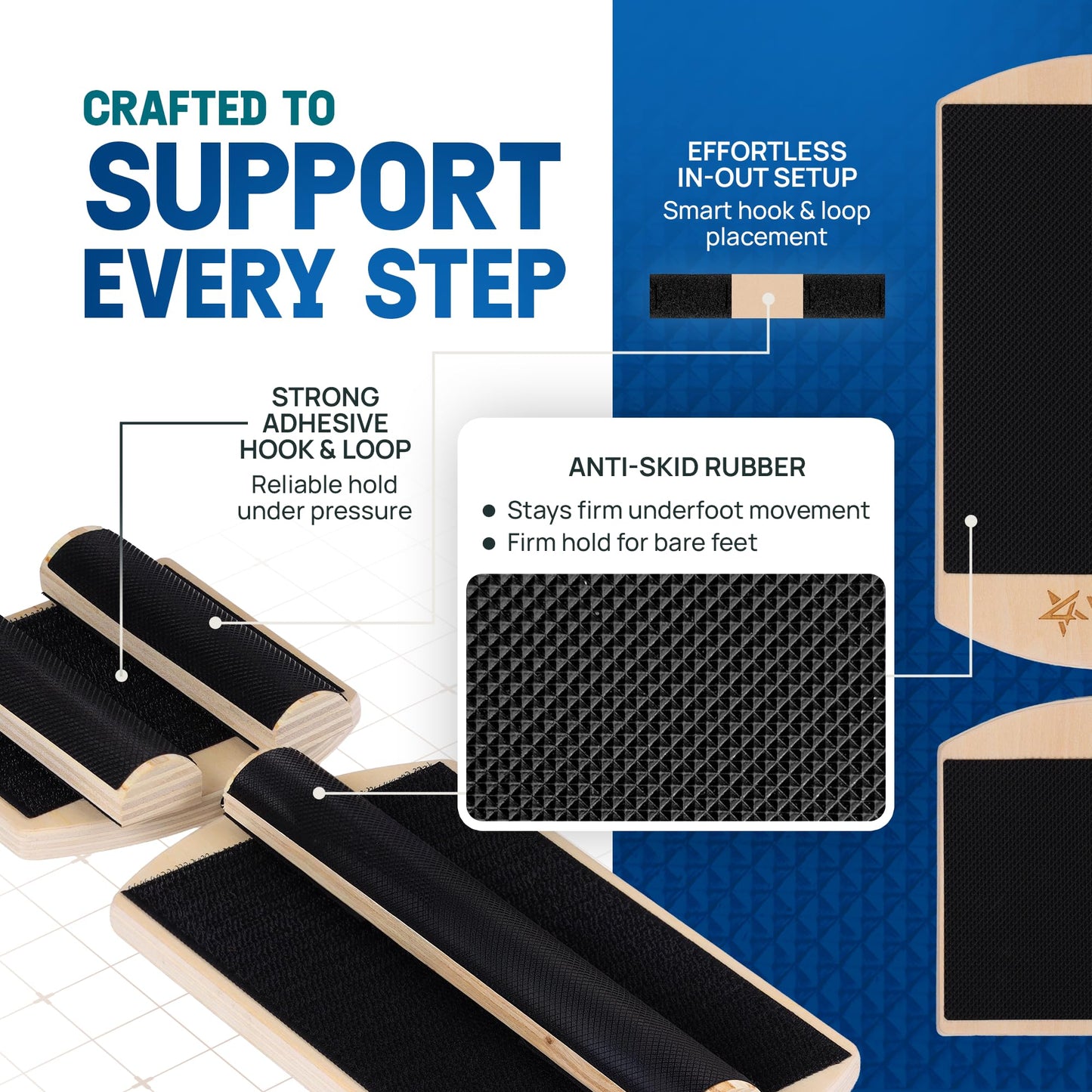 Yes4All Single Leg Balance Board, Anti-Slip Wooden Ankle Strengthener with Half Hook & Loop Foot Bar for Easy Adjustment, 215 LB Capacity Foot Exerciser for Fitness, Ankle Strength, Balance Training