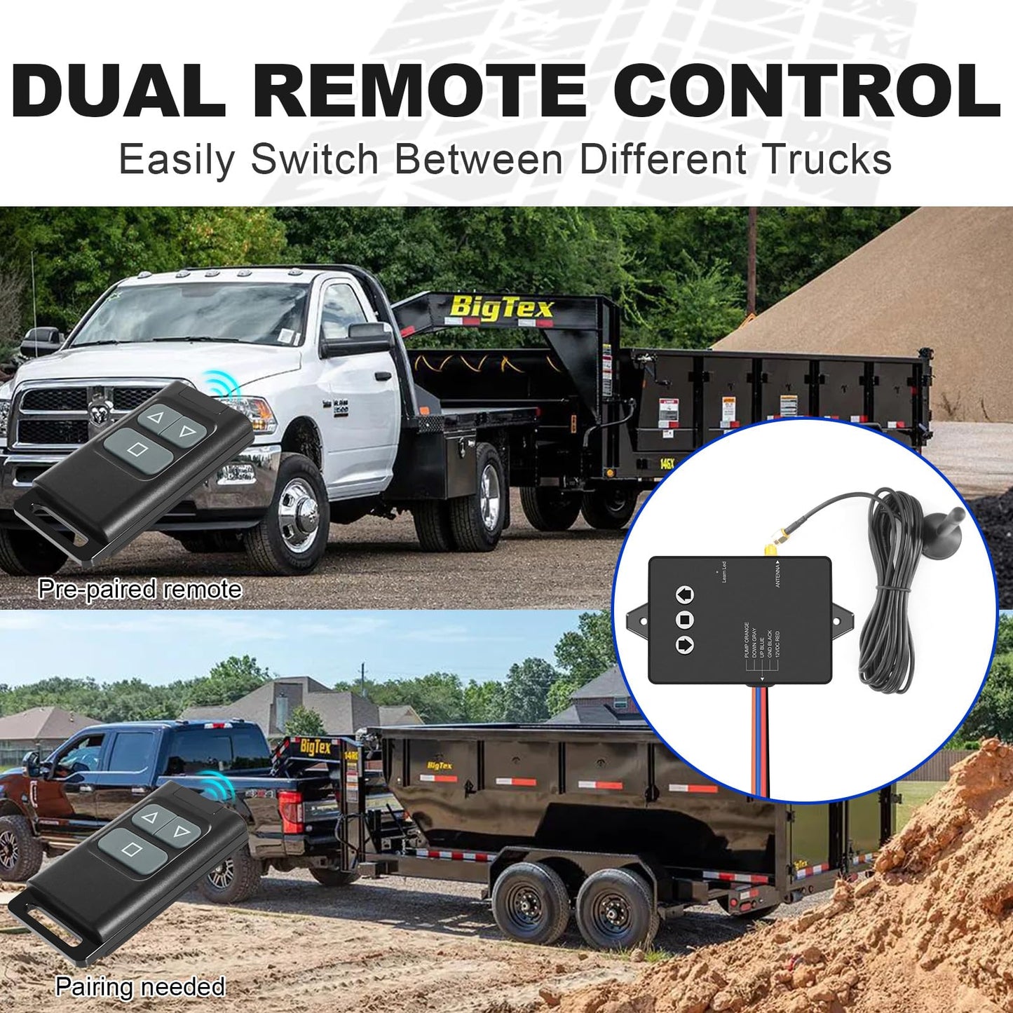NeaLia Wireless Dump Trailer Remote Control Kit, Upgraded Dump Trailer Remote Controller 3-Wire/4-Wire, 12V Hydraulic Lift Winch Tilt Cordless Power Distribution Controller System for Hydraulic Pumps