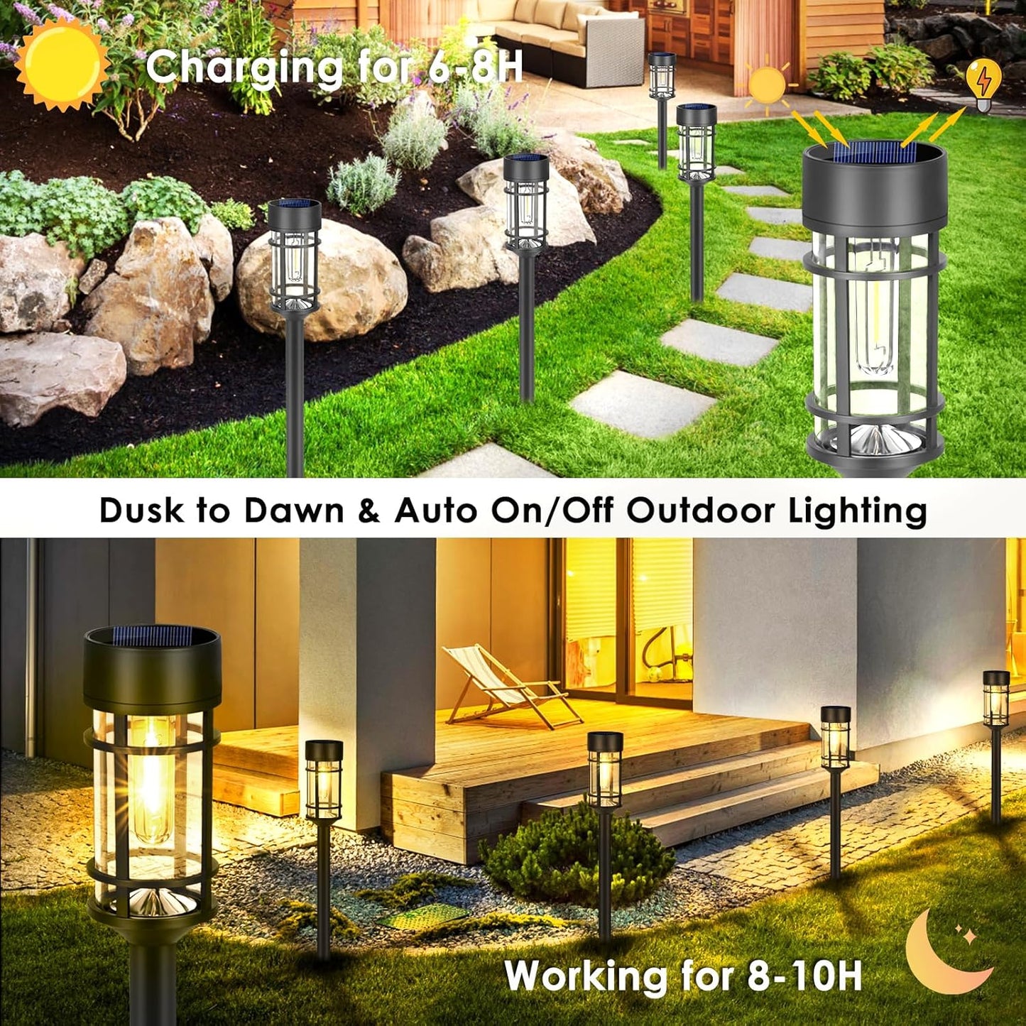 8 Pack Solar Outdoor Lights - Waterproof Garden Decor for Patio, Lawn & Landscape - 10 Hours Brightness