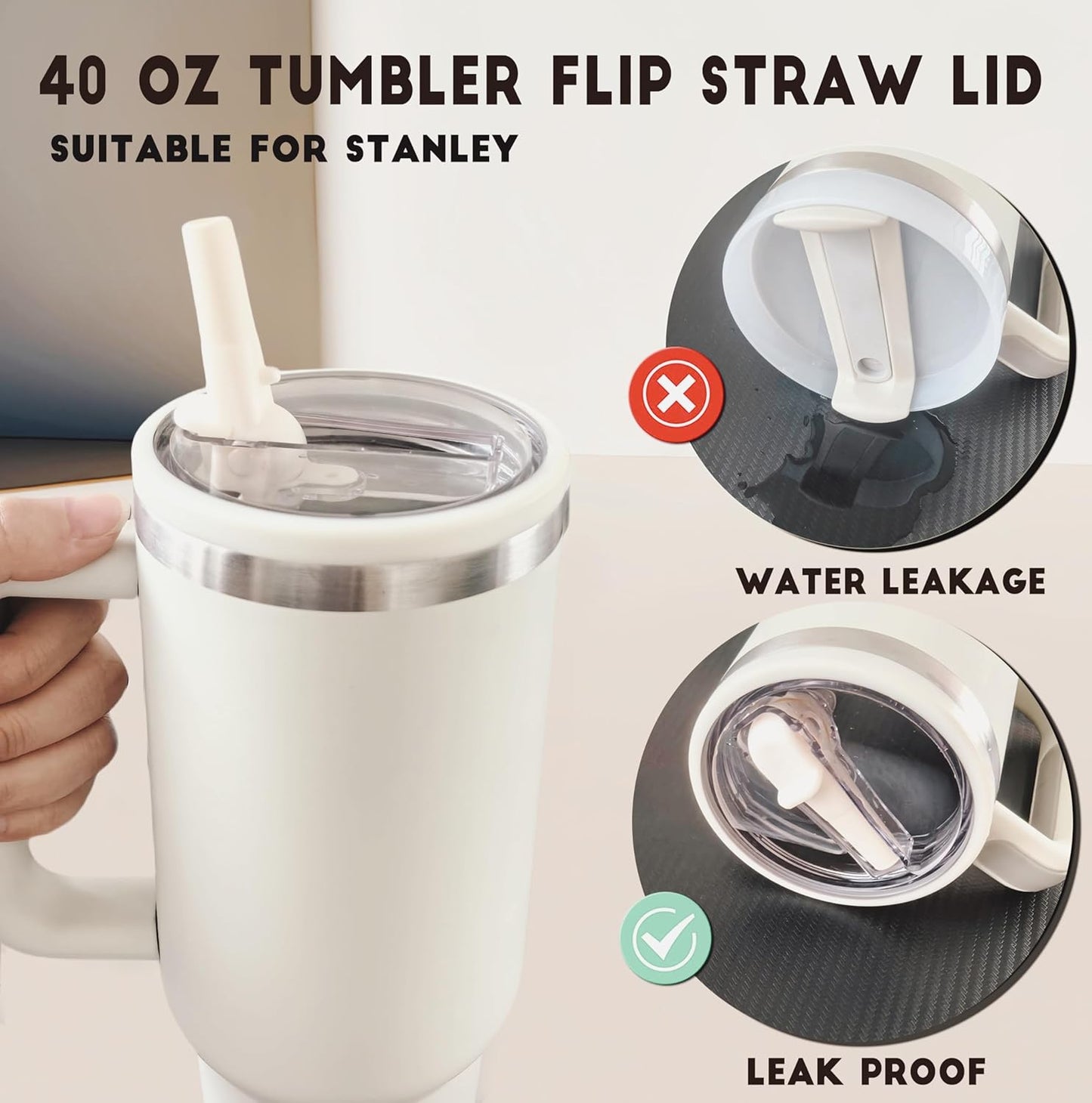 Stanley Leak Proof Lid - Flip Straw Accessory for Stanley Quencher H2.0 40 oz Tumbler - BPA Free, Peach Color | 2 Pack