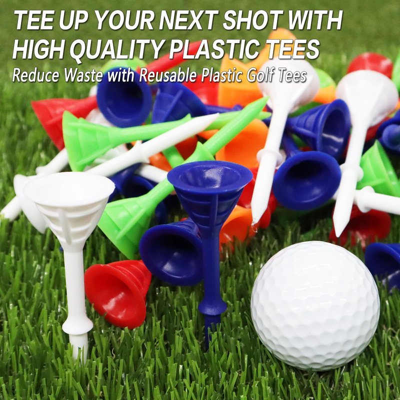 FINGER TEN Golf Tees Plastic Unbreakable Tee 3 1/4 Inch 60 Pack, Durable Stable Golf Tee 4 Colors Available for Practice (Multicolor, 3 1/4 Inch(60 Pack))