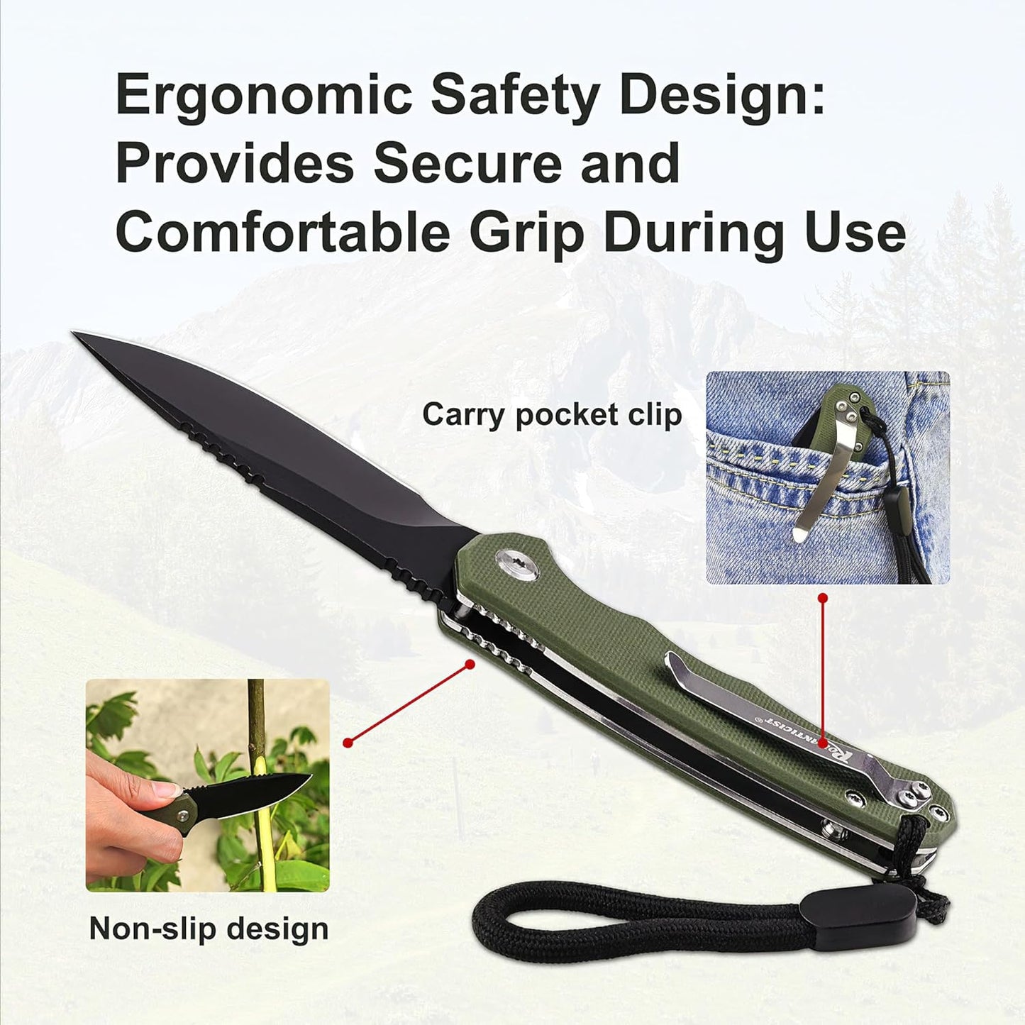 Romanticist Folding Pocket Knife - 3.15" D2 Steel Blade & Non-Slip G10 Handle | Ideal for Camping & Hiking