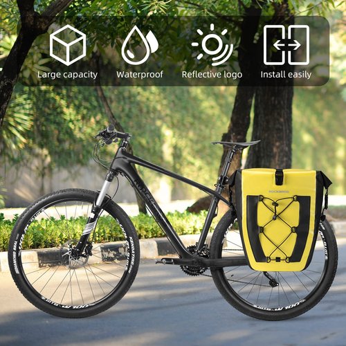 ROCKBROS Bike Pannier Waterproof 27L Large Capacity Bike Bag Rear Rack Bicycle Pannier Bag Waterproof for Grocery Touring Cycling Yellow*1