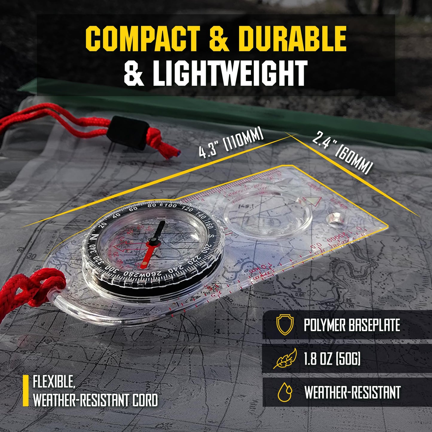 M‑Tac Liquid Filled Baseplate Compass – Glow‑in‑Dark Orienteering/Map‑Reading Compass for Hiking, Survival, Camping, Hunting, Navigation Set of 3