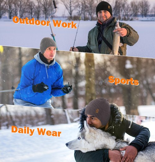 Wmcaps Fleece Lined Winter Beanie with Earflap for Men Women - Windproof Thermal Knit Hat for Cold Weather Black