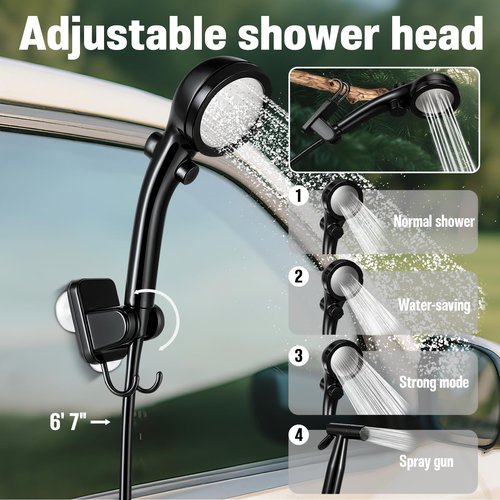 Portable Shower for Camping, 6000mAh Rechargeable Camp Shower Pump with Immersion Water Heater, 6.6 Gal Foldable Bucket, 4 Spray Modes, Outdoor Camping Shower Kit for Travel, Pet Bath, Car Washing