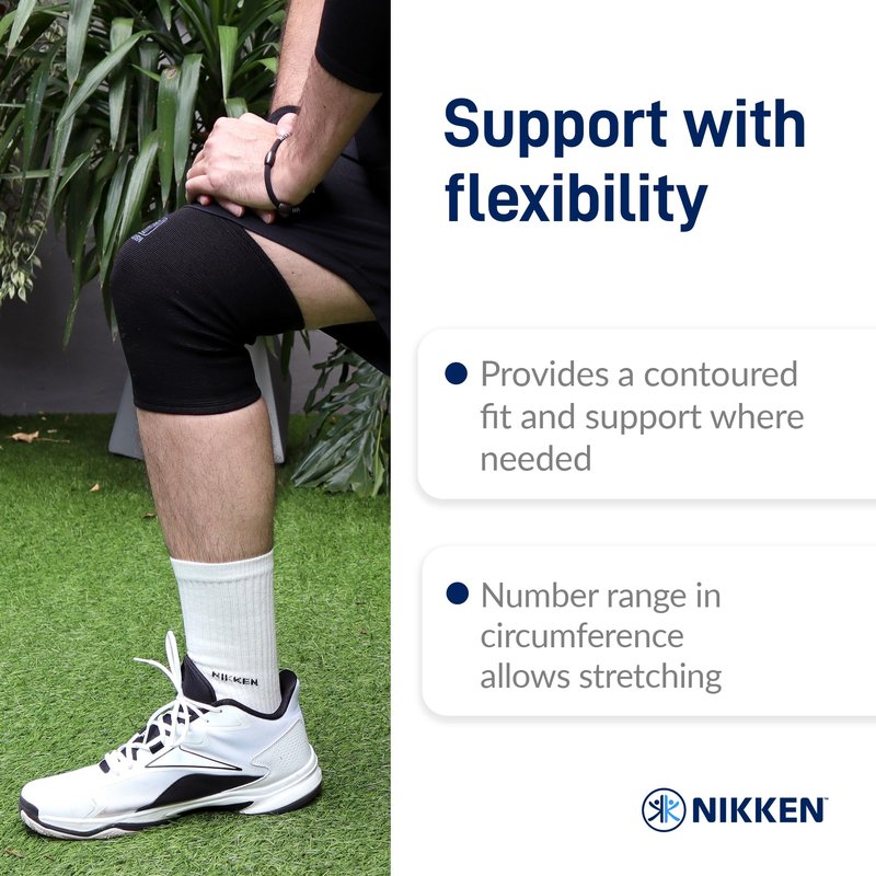 Nikken KenkoTherm - Knee Wrap Large 1834 - Black Stretch Support with Ceramic Reflective Fibers for Running, Weightlifting, Basketball - Men and Women
