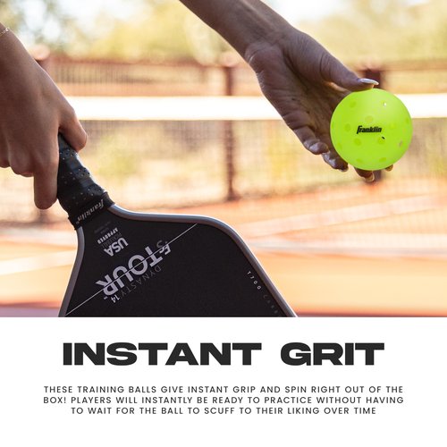 Franklin Sports Max Grit Textured Pickleballs - Indoor + Outdoor Extra Grip Training Pickleballs for Instant Spin + Control - 3 Pack - Yellow