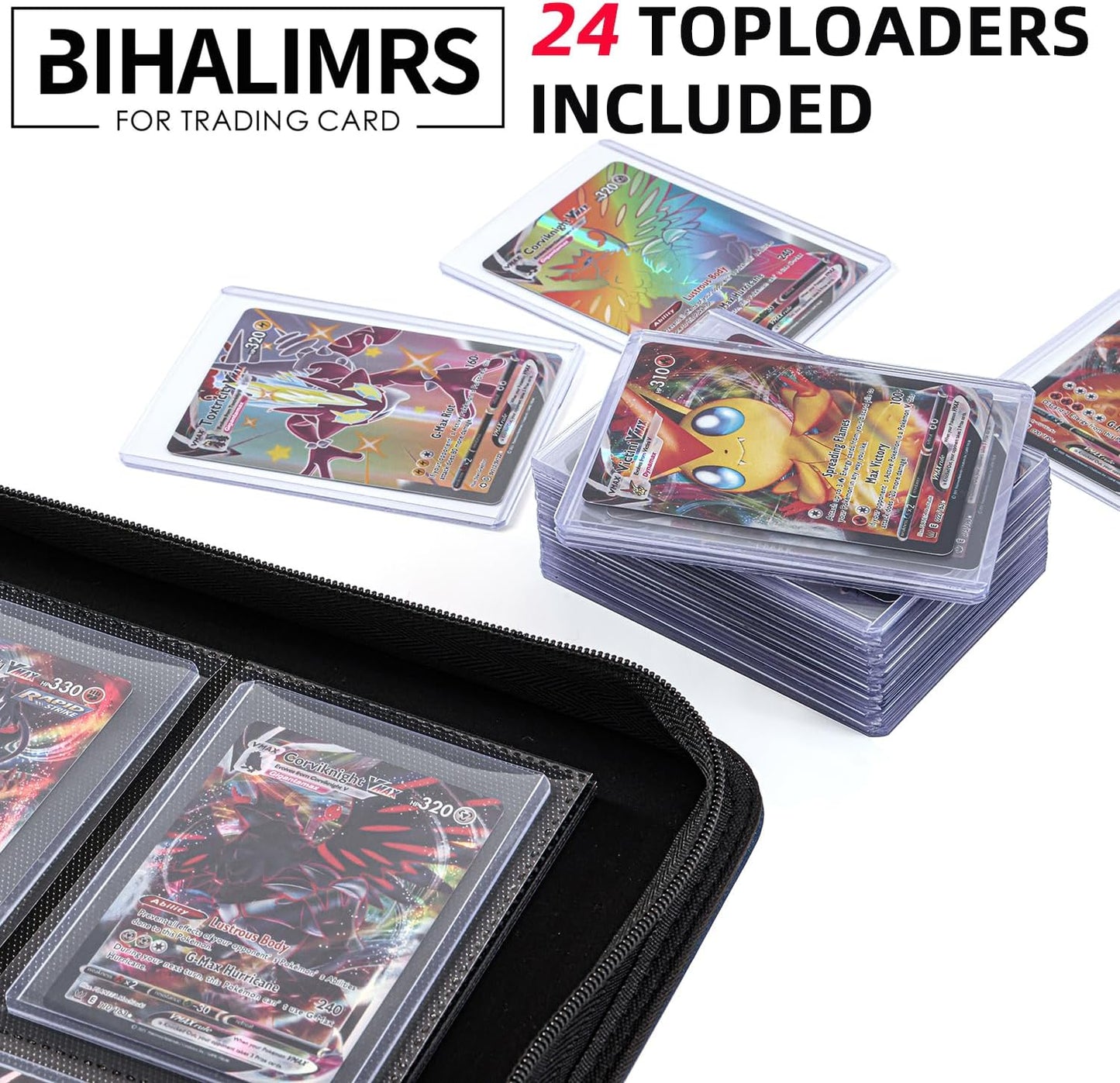 Toploader Binder - Premium Storage for 384 Toploaders | 24 Included | 12-Pocket, Ringless Design (Black)