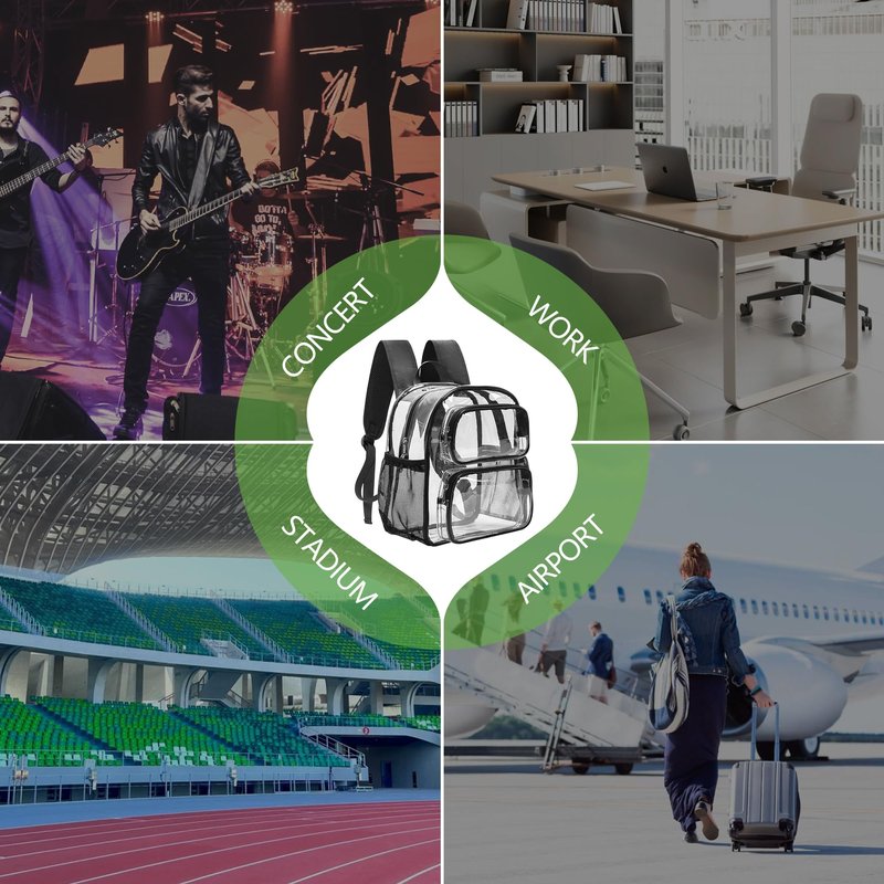 MAY TREE Clear Backpack Stadium Approved, 12x10x6 Inches Small Clear Bag with Padded Straps for Stadium Events, Concert, and Work, Black
