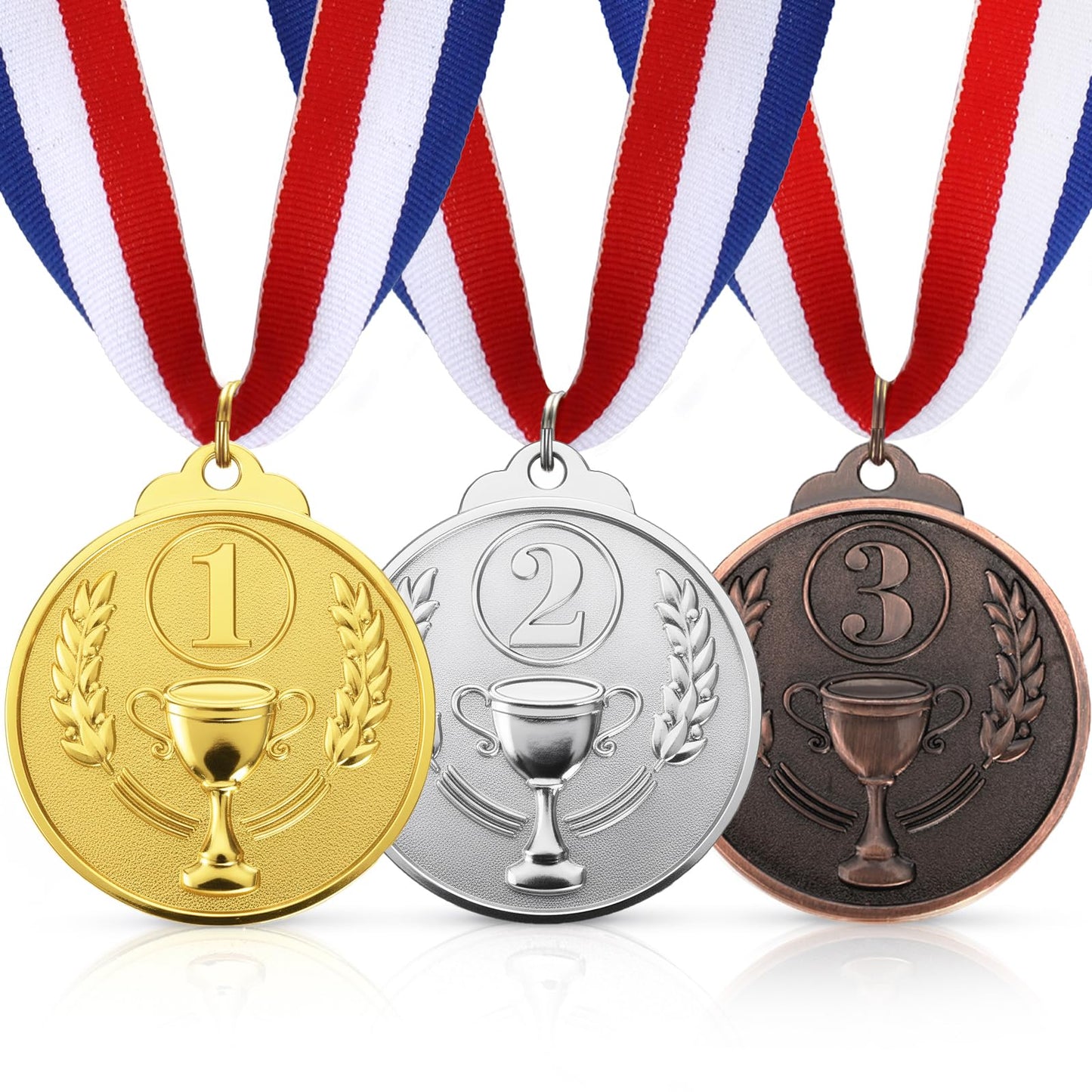 Nicunom 18 Pcs Gold Silver Bronze Award Medals, 1st 2nd 3rd Award Medals Zinc Alloy Winner Medals Gold Silver Bronze Prizes for Competition, Sport, Party, 2 Inch
