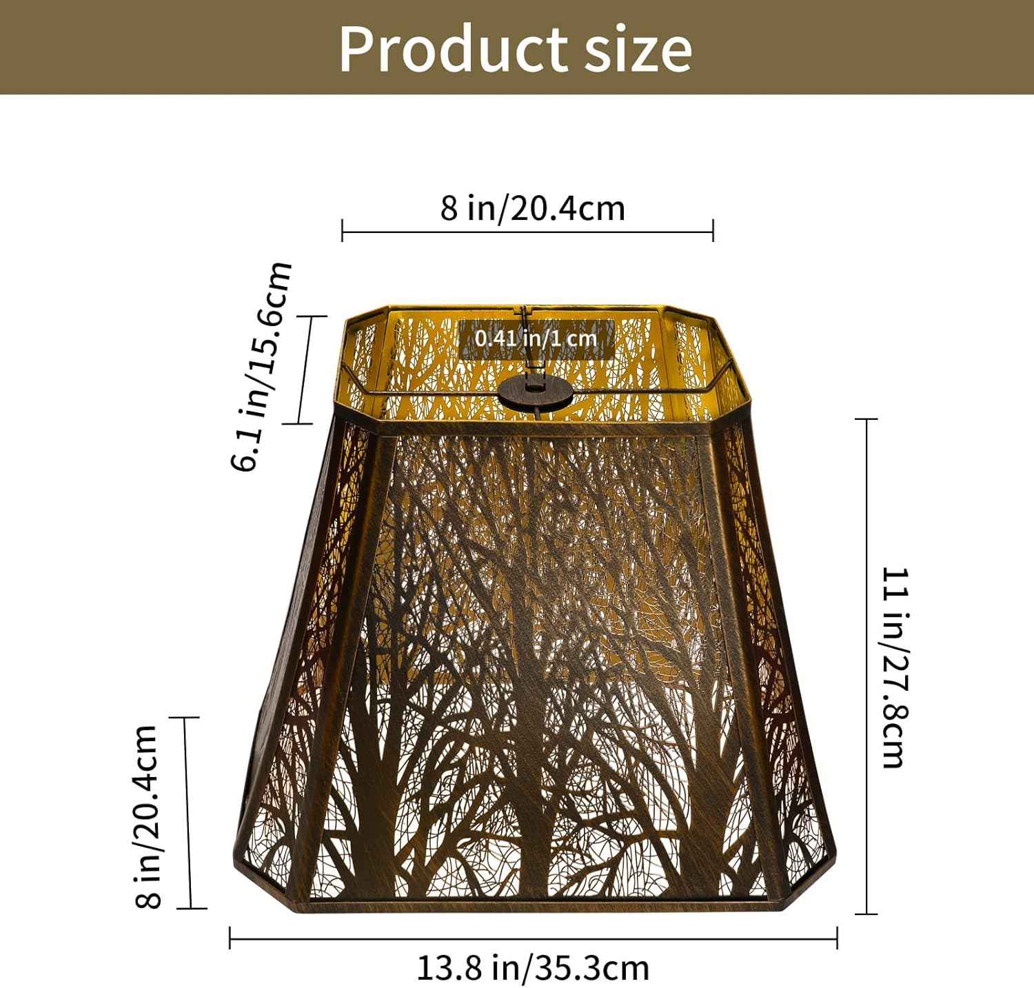 Large Etched Forest Metal Lampshade for Floor Lamp - Rectangle Shade, 11” Height
