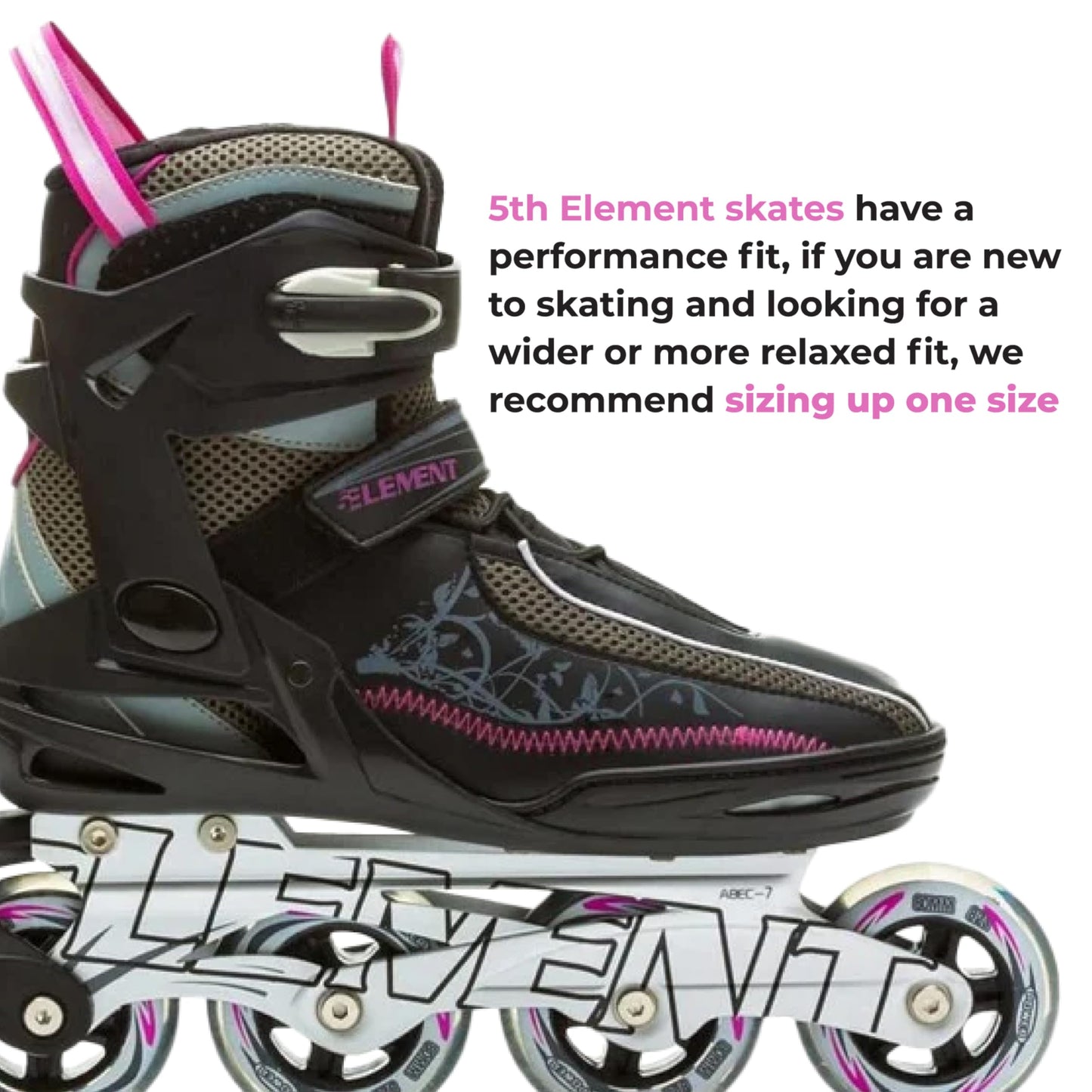 5th Element Lynx Inline Skates Women with Adjustable Strap 80mm Wheels Soft Boot Fit for Comfort | Roller Derby Long Distance Skating for Recreational Fitness & Street Hockey (7.0-Black/Purple)