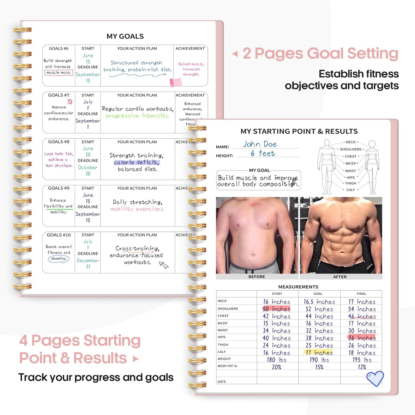 Fitness Workout Journal for Women & Men, A5(5.5" x 8.2") Workout Log Book Planner for Tracking, Progress, and Achieving Your Wellness Goals-Pink