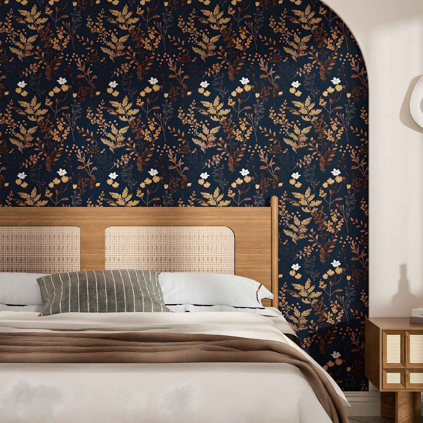 XRUIBZI Dark Blue Floral Wallpaper Peel and Stick Wallpaper Leaf Wallpapers Gold Leaf Contact Paper for Cabinets Waterproof Self Adhesive Wall Paper for Kitchen Countertop Wall 17.5" x 118"