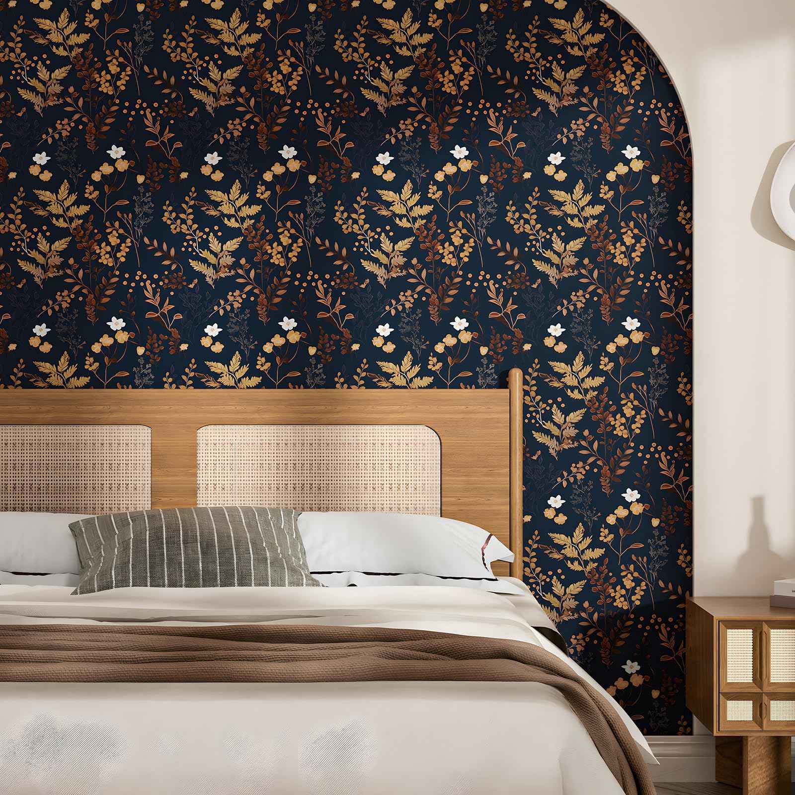 XRUIBZI Dark Blue Floral Wallpaper Peel and Stick Wallpaper Leaf Wallpapers Gold Leaf Contact Paper for Cabinets Waterproof Self Adhesive Wall Paper for Kitchen Countertop Wall 17.5" x 118"