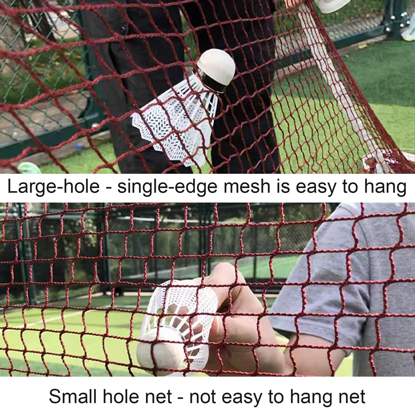 Outdoor Replacement Badminton Net, Indoor Standard Regulation Badminton Court Netting Only, for Backyard Beach Garden, 20 FT x 2.5 FT, Red Polypropylene with White Borders