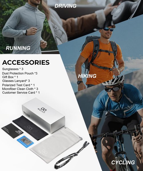 QALLY Polarized Sunglasses Men Sports Sunglasses for Men UV400 Sunglasses for Driving Golf Cycling Fishing Running