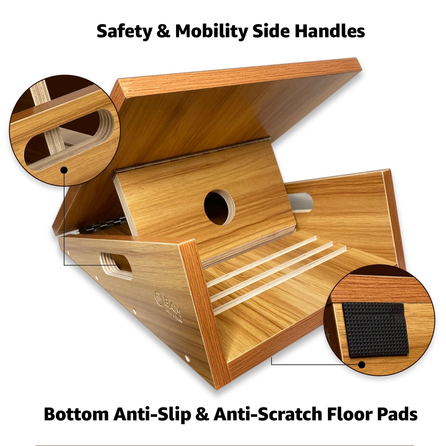 BAM Slant Boards for Exercise – Adjustable Wooden Calf Stretcher Incline Board for Calf Stretching, Squats, Plantar Fasciitis, Achilles, Knee, Foot & Ankle Rehab, Velour Slant Board