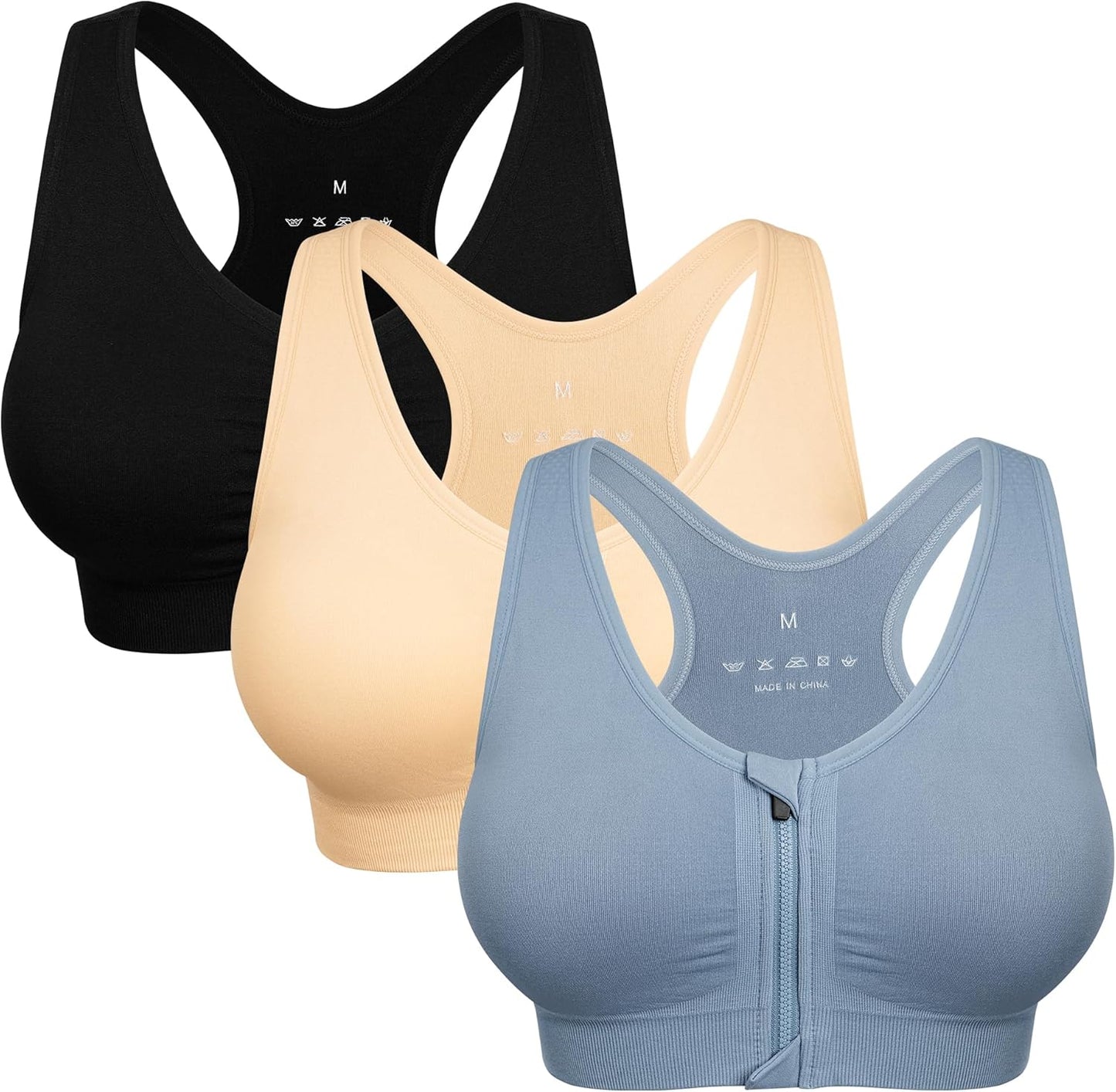 Skiennix Women's Zip Front Sports Bra - Wireless Post-Surgery Support for Yoga & Activewear