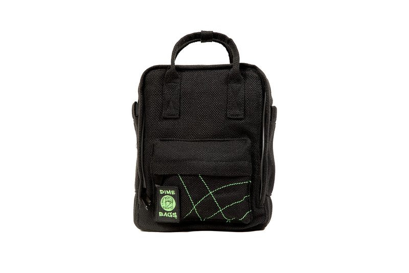 DIME BAGS Mini Backpack, Compact Lightweight Everyday Travel Bag with 7 Pockets, Durable Hempster Material, Adjustable Straps & Top Handle, Water Bottle Holders & Interchangeable Patch (Black)