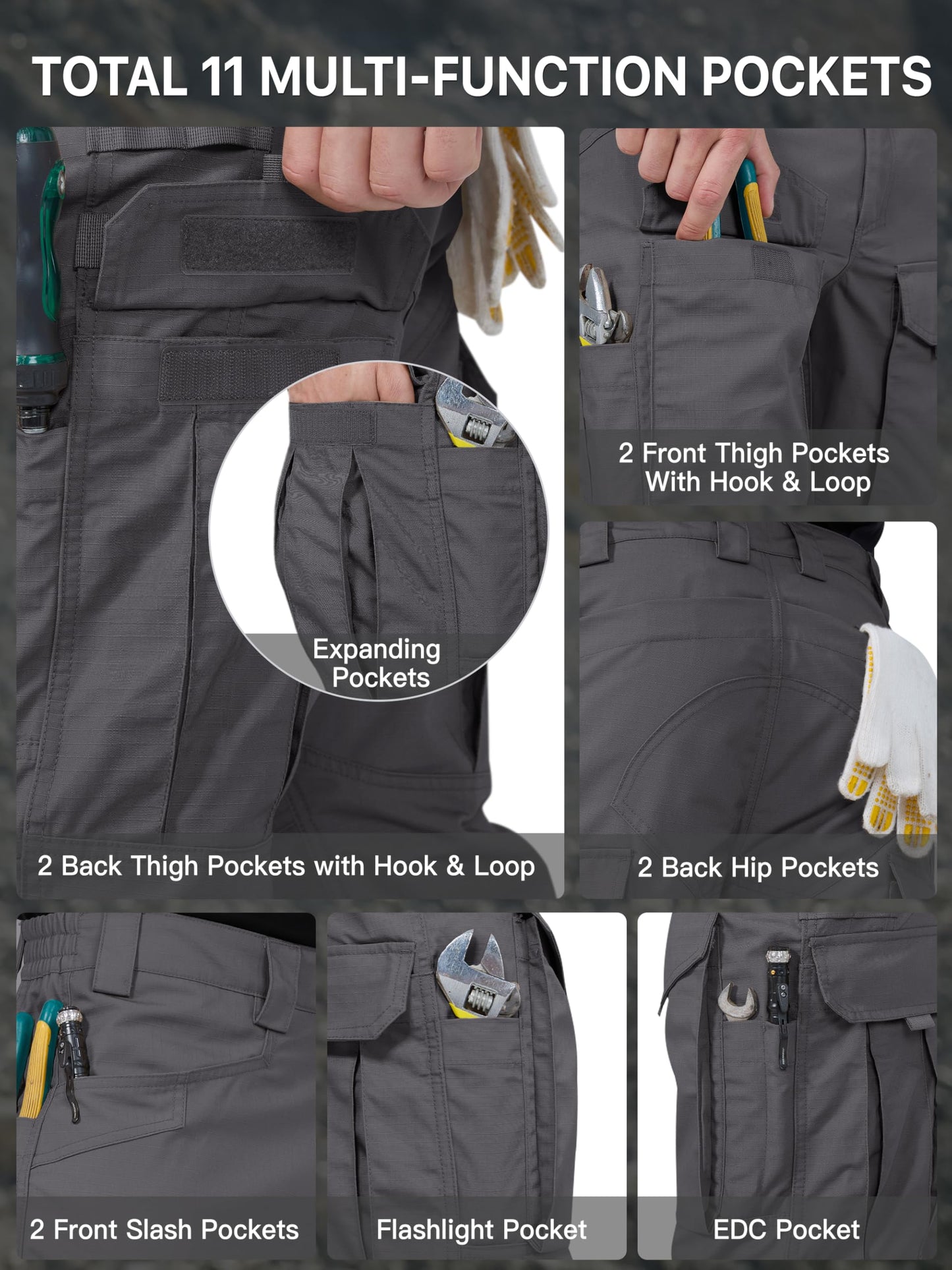 FREE SOLDIER Men's Cargo Pants,Tactical Pants for Men Stretch,Durable Ripstop EDC Work Pants for Hiking (Gray 36Wx32L)
