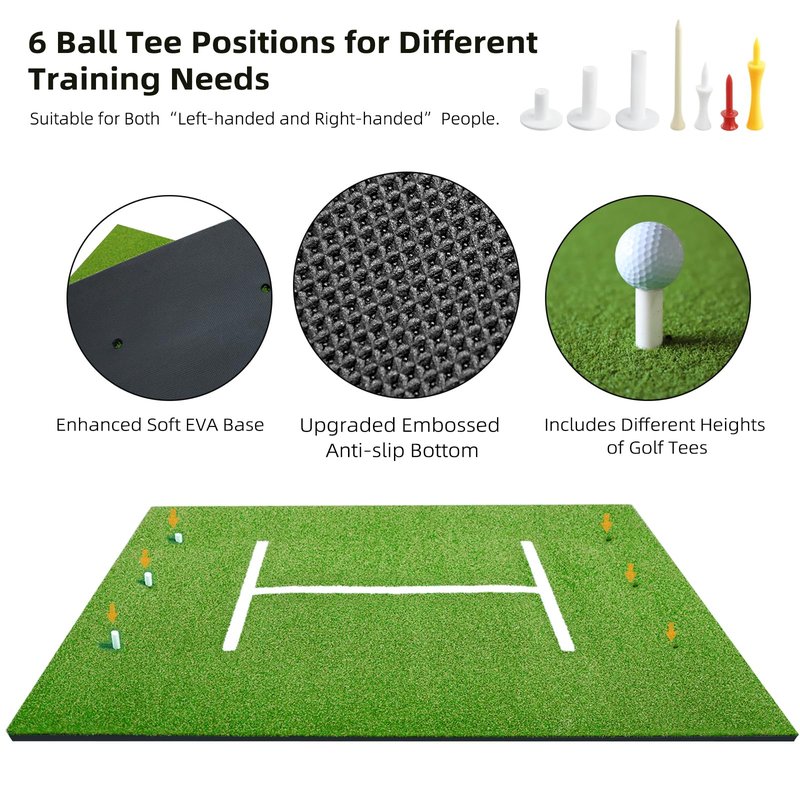 AIPSET Golf Mat 5x4ft Thicken Golf Hitting Mats Outdoor, Golf Practice Swing Mat, Golf Stance Mat, Golf Training Aid, Non-Slip/High-Elastic Base, w/ 10 Golf Tees & 8 Golf Balls