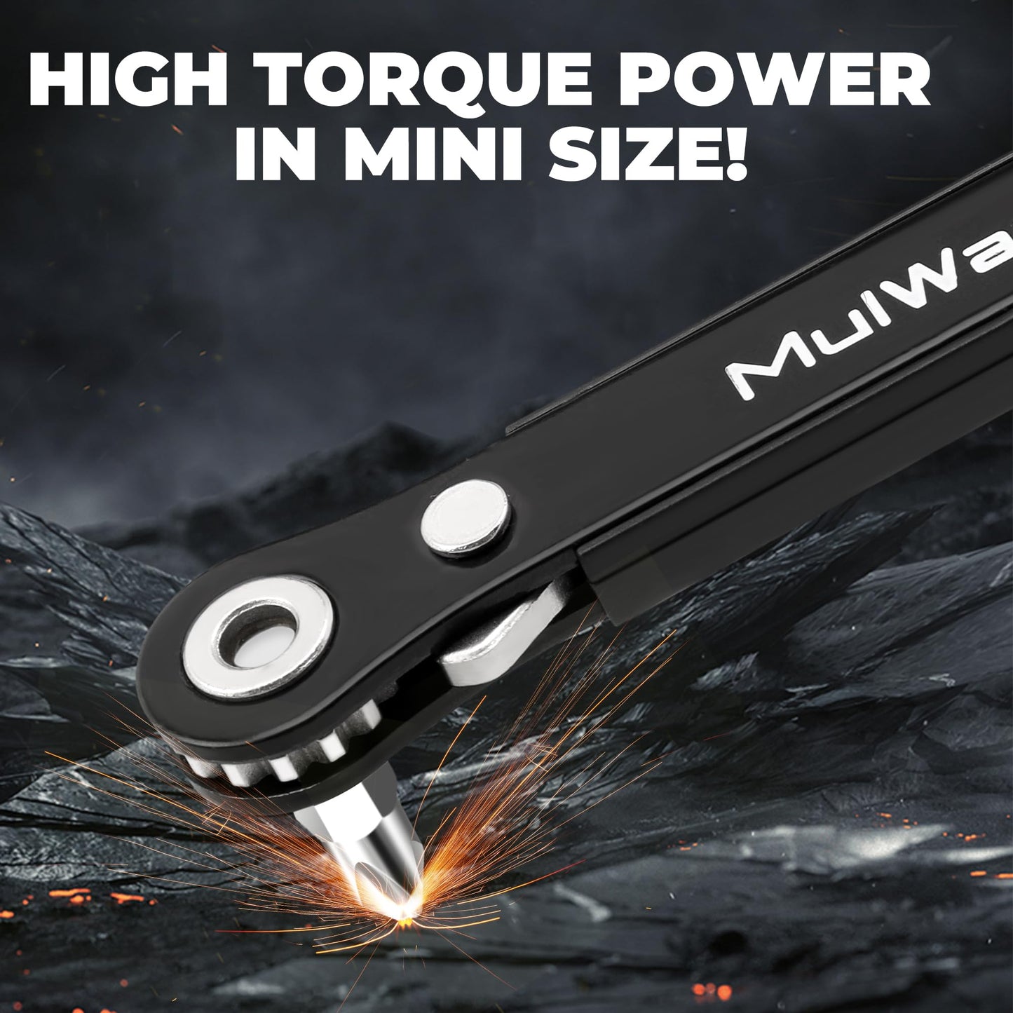 MULWARK 11-Piece Mini Ratchet Set, 1/4" Right Angle Screwdriver with Multi Bits - Ultra Low Profile Offset Driver for Automotive Repair, Electrical Work, Bicycle & Household Maintenance EDC Kit