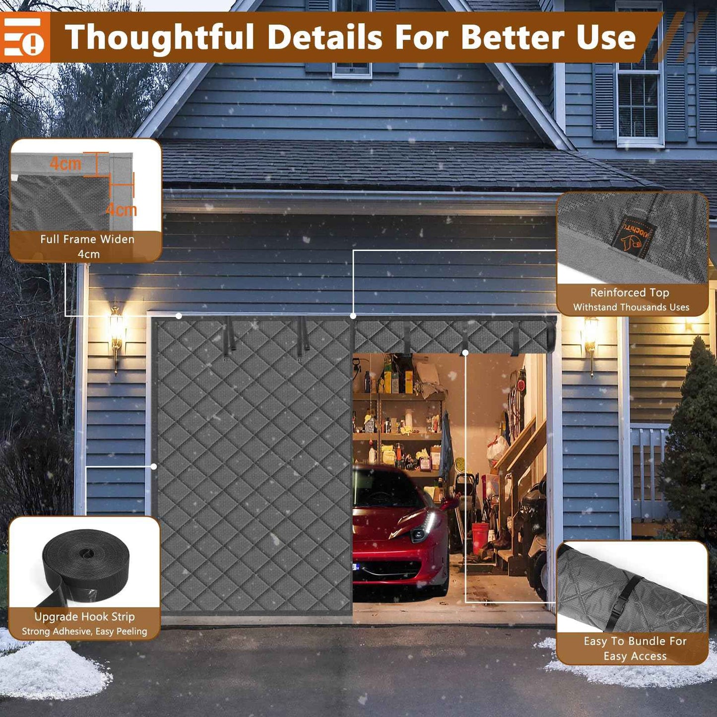 Garage Door Insulation Curtain for Winter 1 car 9 x 7 ft Magnetic Insulated Thermal Garage Screen Door Waterproof Thicken Cotton Cover Blanket Gray