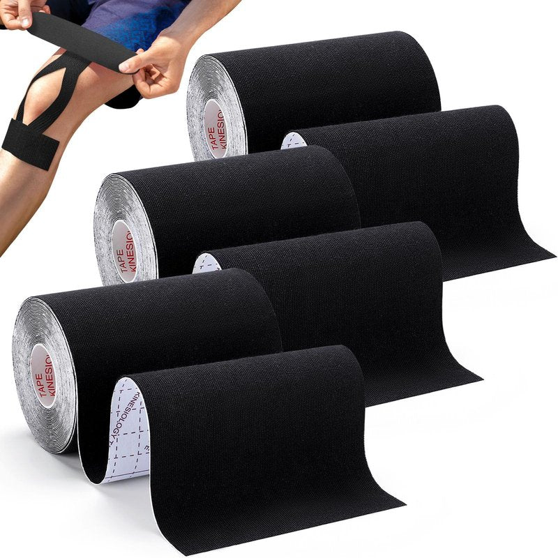 3 Pack Kinesiology Tape - Pro-Grade, Water Resistant & Breathable for Active Lifestyles, Latex-Free Cotton Elastic Tape for Muscle & Joint Support on Knee, Ankle, Shoulder, Wrist - Black 4in 5.5yd