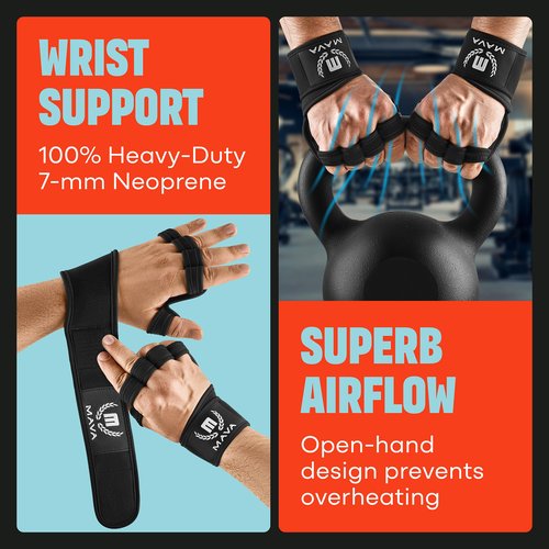 MAVA Open Gym Gloves for Men & Women; Padded Weight Lifting Gloves with Wrist Support for Comfort, Protection; Strong-Grip Fingerless Design for Men & Women; Anti-Sweat Gym Accessories