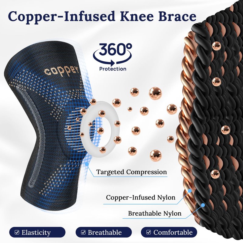 JIUFENTIAN Copper Knee Brace with Spring Support for Women Maximum Support & Enhanced Flexibility - Knee Compression Sleeve for Knee Pain, Arthritis Pain,Running, Meniscus Tear, ACL-Single(X-Large)