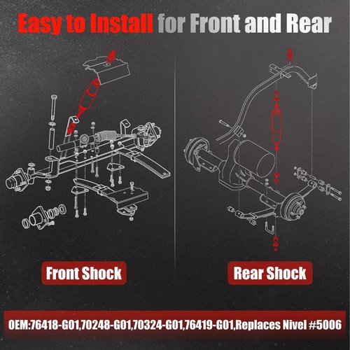EZGO TXT Front and Rear Shocks Fit for EZGO TXT/Medalist 1994-UP, Golf Cart Shock Absorbers Replaces OEM #76418-G01, 70248-G01, 70324-G01, 76419-G01 2 PCS