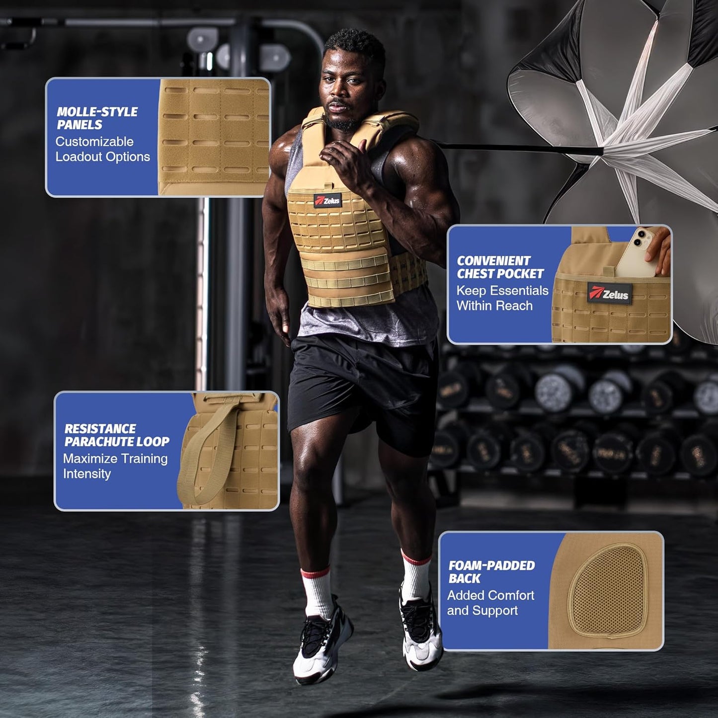 ZELUS Weighted Plate Carrier Vest - Adjustable Tactical Vest for Strength Training | Holds Up to 65lb