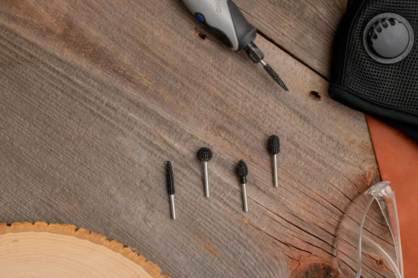 Kutzall 4-Piece Rotary Burr Kit - 1⁄8" Shaft, Very Coarse - Wood Carving Bits for Dremel, Foredom, Ryobi, DeWalt, Milwaukee Tools - Structured Tungsten Carbide