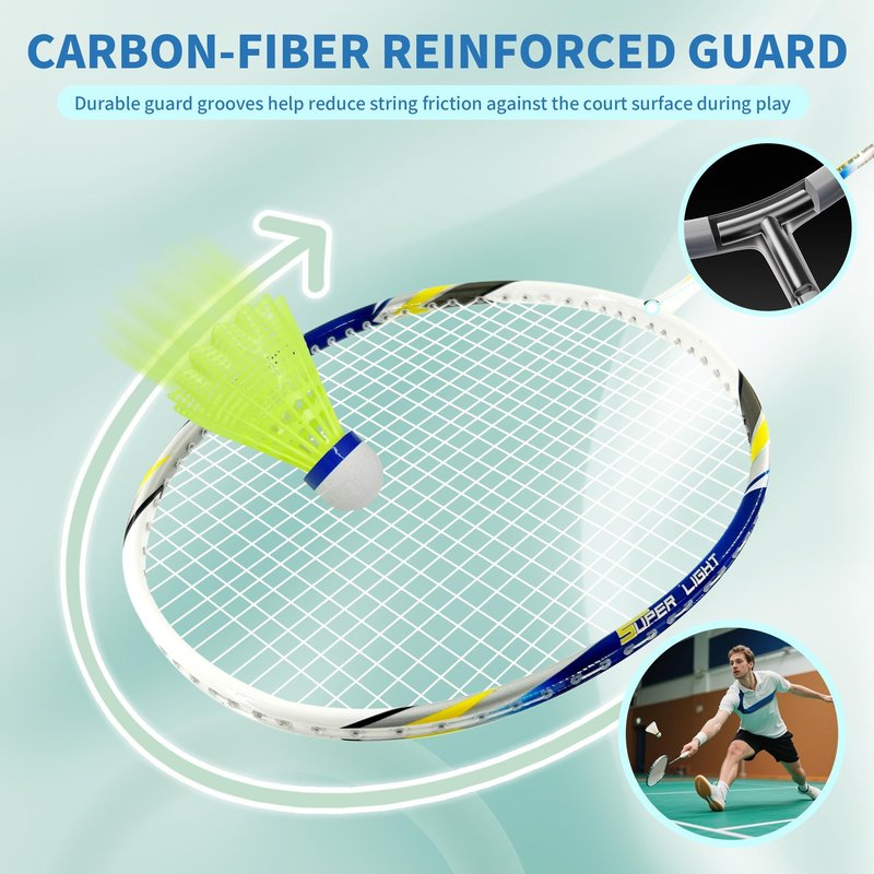 Senston Carbon Fiber Composite Badminton Rackets Set of 2 – Lightweight Pre-Strung Racquets for Beginners, Casual Outdoor Play & Family Fun, with Shuttlecocks, Replacement Grips & Carry Bag