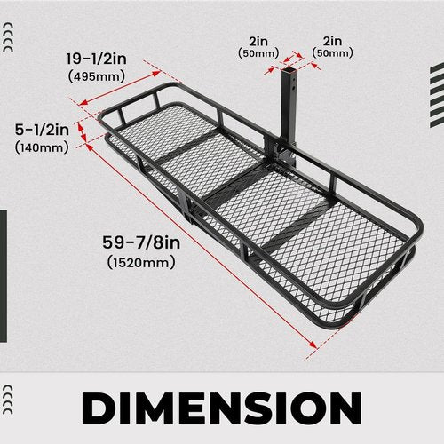 KUAFU Folding Hitch Mount Cargo Carrier - 60"x19.5"x5.5" Rear Luggage Basket for SUVs, Trucks & Vans | 550LBS Capacity